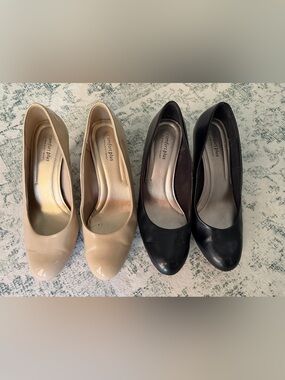 comfort plus by Predictions Nude and Black Patent Heels